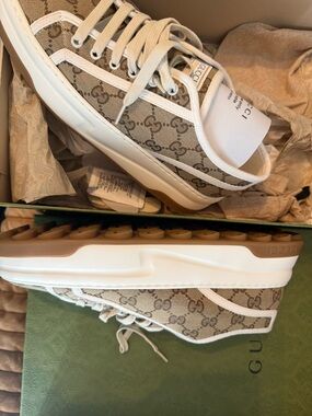 Gucci Beige-Ebony Canvas Sneakers with White Accents